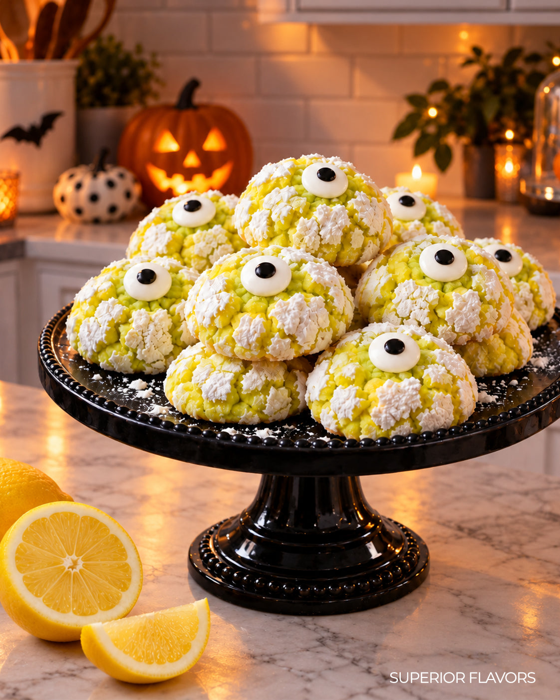 Lemon Monster Eye Crinkle Cookies